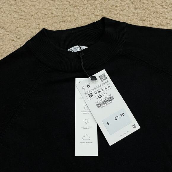 NWT Zara Mens Viscose Mock Neck Pullover Sweater Black Size Medium - Picture 2 of 5
